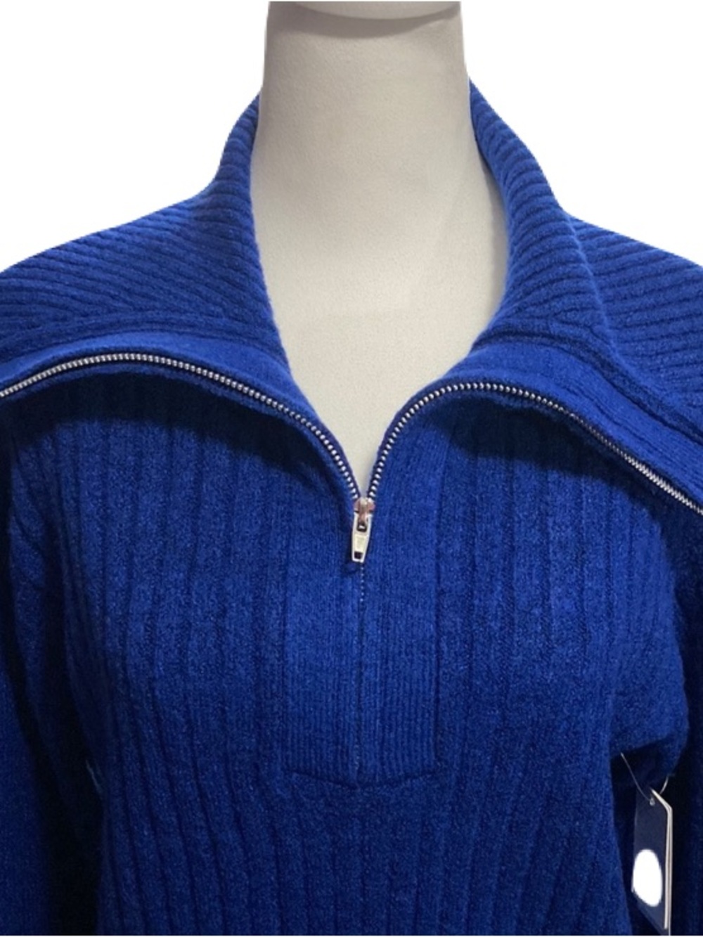 Major Cozy Royal Blue Half Zip Ribbed Knit Sweater Size Small New With Tags